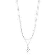 Time and Tru Silvertone Pave Initial Letter Necklace Set, 2 Pieces, Letter U
